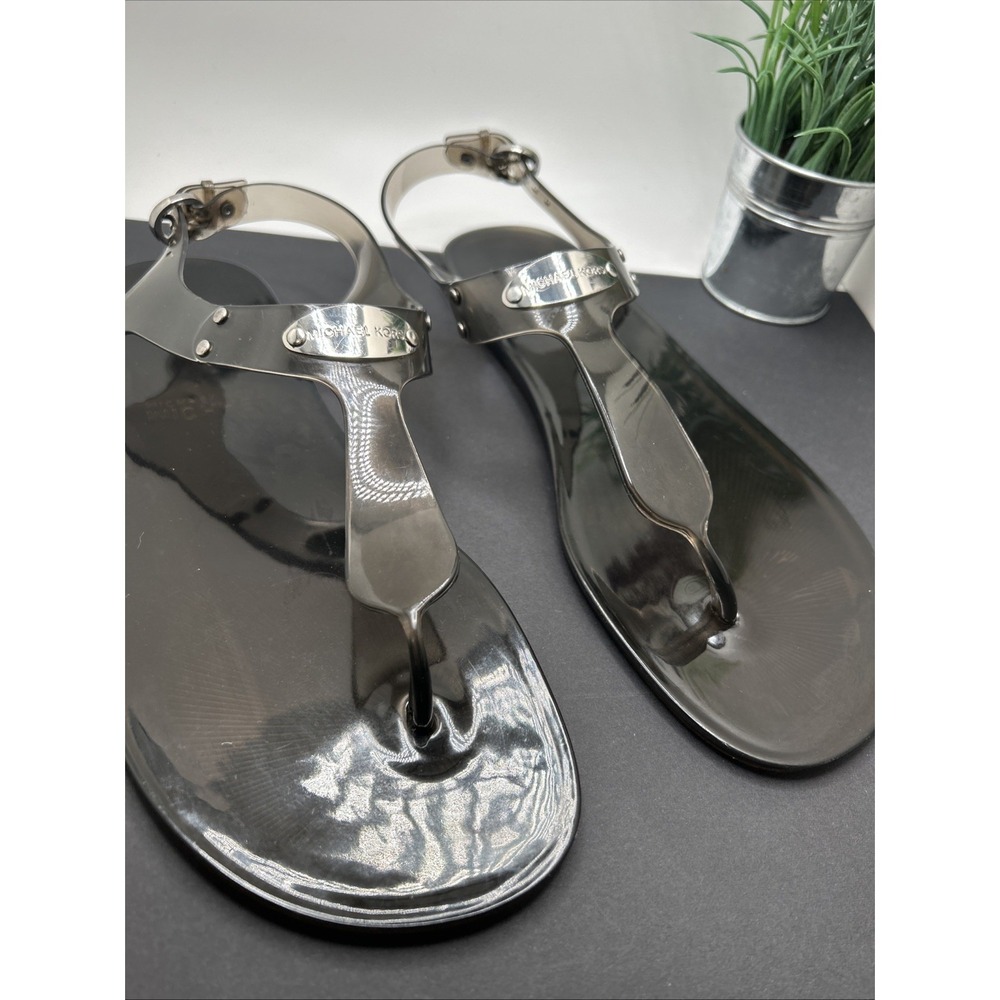 MICHAEL KORS MK PLATE ICONIC JELLY PVC LOGO THONG SANDALS Size 10